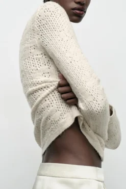 Fashion CHAQUETA ROMÁNTICA PUNTO POINTELLE Mujer Cárdigan / Jerséis|Punto