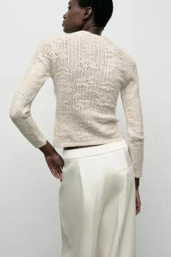 Fashion CHAQUETA ROMÁNTICA PUNTO POINTELLE Mujer Cárdigan / Jerséis|Punto