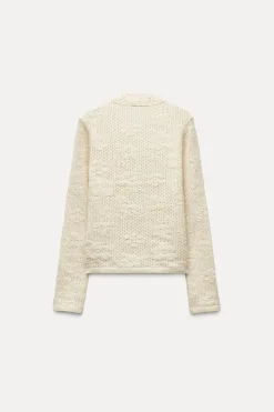 Fashion CHAQUETA ROMÁNTICA PUNTO POINTELLE Mujer Cárdigan / Jerséis|Punto