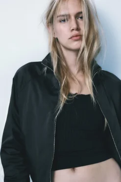 Discount CHAQUETA SATINADA BANDA LATERAL Mujer Chaquetas / Cazadoras