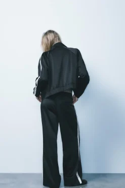 Discount CHAQUETA SATINADA BANDA LATERAL Mujer Chaquetas / Cazadoras