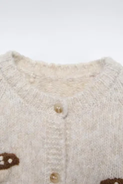 Niños ZARA 6 - 18 Meses·Punto<CHAQUETA SETAS BORDADAS