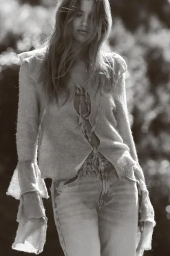 Discount CHAQUETA VOLANTES CON ALPACA Y LANA Mujer Cárdigan / Jerséis|Punto