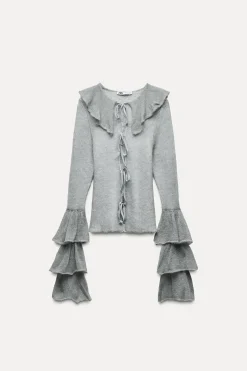 Discount CHAQUETA VOLANTES CON ALPACA Y LANA Mujer Cárdigan / Jerséis|Punto