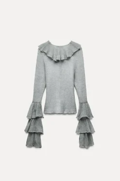 Discount CHAQUETA VOLANTES CON ALPACA Y LANA Mujer Cárdigan / Jerséis|Punto