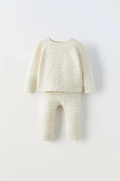Niños ZARA 0 - 6 Meses·Punto|0 - 6 Meses·Leggings / Polainas<CONJUNTO ALGODÓN SEDA PUNTO ESTRUCTURA