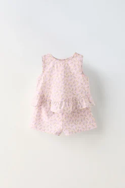 Niños ZARA 6 - 18 Meses·Conjuntos|6 - 18 Meses·Braguitas / Bermudas<CONJUNTO BLUSA Y BERMUDA FLORECITAS
