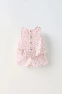 Niños ZARA 6 - 18 Meses·Conjuntos|6 - 18 Meses·Braguitas / Bermudas<CONJUNTO BLUSA Y BERMUDA FLORECITAS