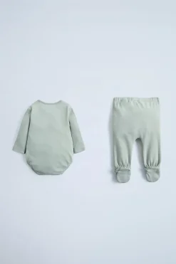 Niños ZARA 0 - 6 Meses·Bodies / Camisas|0 - 6 Meses·Leggings / Polainas<CONJUNTO BODY Y POLAINA LISO