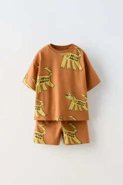 Niños ZARA 1½ - 6 Años·Camisetas|1½ - 6 Años·Faldas / Bermudas<CONJUNTO JOGGING CAMISETA Y BERMUDA PERRITOS