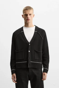 New CÁRDIGAN CINTA CONTRASTE Hombre Jerséis / Chaquetas