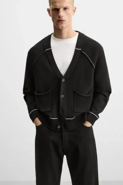 New CÁRDIGAN CINTA CONTRASTE Hombre Jerséis / Chaquetas