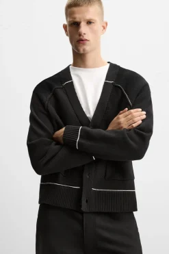 New CÁRDIGAN CINTA CONTRASTE Hombre Jerséis / Chaquetas