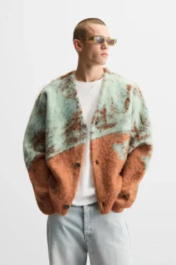 Sale CÁRDIGAN JACQUARD TEXTURA CEPILLADO Hombre Jerséis / Chaquetas