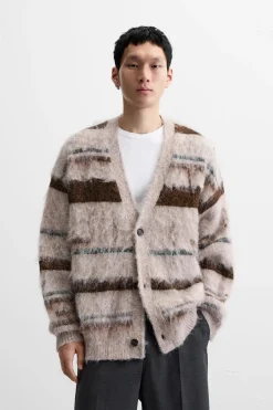 Sale CÁRDIGAN RAYAS TEXTURA DESAGUJADOS Hombre Jerséis / Chaquetas