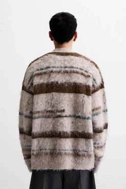 Sale CÁRDIGAN RAYAS TEXTURA DESAGUJADOS Hombre Jerséis / Chaquetas