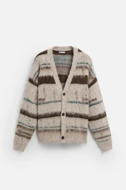 Sale CÁRDIGAN RAYAS TEXTURA DESAGUJADOS Hombre Jerséis / Chaquetas