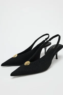 Fashion DESTALONADO TEJIDO APLIQUE METÁLICO Mujer Zapatos