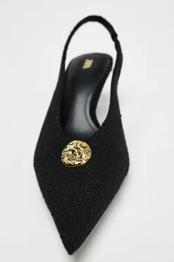 Fashion DESTALONADO TEJIDO APLIQUE METÁLICO Mujer Zapatos