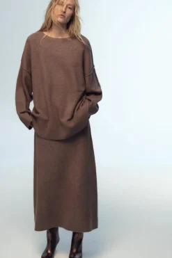 Hot FALDA MIDI CAPA PUNTO LISO Mujer Cárdigan / Jerséis|Punto