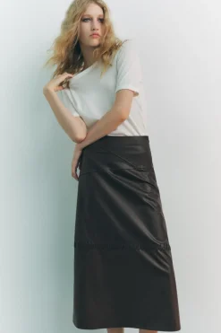 Best FALDA MIDI EFECTO PIEL Mujer Faldas / Shorts