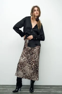 Outlet FALDA MIDI ESTAMPADO ANIMAL Mujer Faldas / Shorts