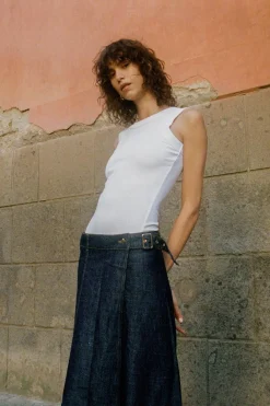 Clearance FALDA Z1975 PAREO DENIM CON LINO Mujer Faldas / Shorts