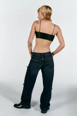 Outlet JEANS RECTOS FLORES SATINADAS TIRO ALTO Mujer Jeans