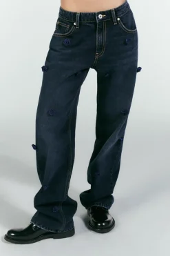 Outlet JEANS RECTOS FLORES SATINADAS TIRO ALTO Mujer Jeans