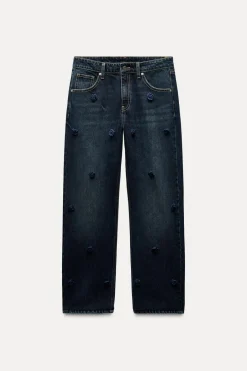 Outlet JEANS RECTOS FLORES SATINADAS TIRO ALTO Mujer Jeans