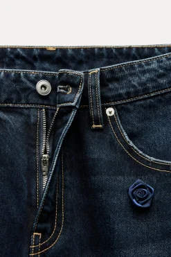 Outlet JEANS RECTOS FLORES SATINADAS TIRO ALTO Mujer Jeans