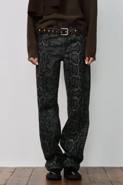 Discount JEANS TRF ESTAMPADO ANIMAL FLOCADO TIRO MEDIO Mujer Jeans