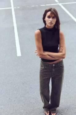 Hot JEANS TRF RELAXED OVERSIZE TAPERED ESTAMPADO ANIMAL TIRO ALTO Mujer Jeans