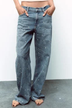 New JEANS TRF RELAXED TIRO MEDIO REMACHES Mujer Jeans