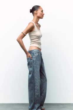 New JEANS TRF RELAXED TIRO MEDIO REMACHES Mujer Jeans