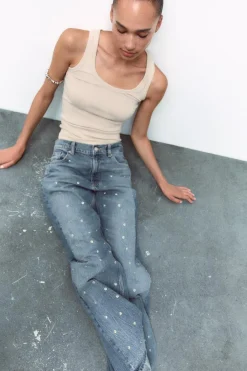 New JEANS TRF RELAXED TIRO MEDIO REMACHES Mujer Jeans