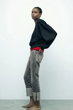 Outlet JEANS TRF STOVE PIPE FOLDED TIRO ALTO Mujer Jeans