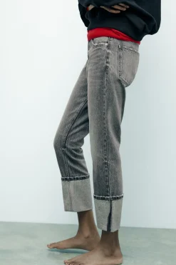 Outlet JEANS TRF STOVE PIPE FOLDED TIRO ALTO Mujer Jeans