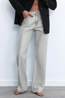 New JEANS TRF WIDE LEG BRILLOS TIRO MEDIO Mujer Jeans