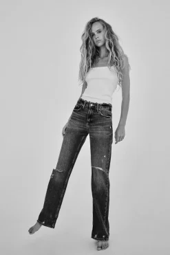 Outlet JEANS TRF WIDE LEG ROTOS TIRO MEDIO Mujer Jeans