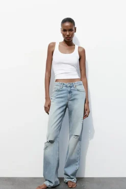 Best JEANS TRF WIDE LEG ROTOS TIRO MEDIO Mujer Jeans