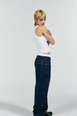Best JEANS TRF WIDE LEG STRASS CORAZONES TIRO MEDIO Mujer Jeans