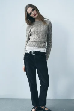 Online JEANS ZW COLLECTION BOOTCUT CROPPED TIRO ALTO FLOCADO Mujer Jeans