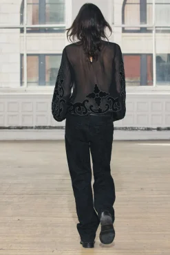 Online JEANS ZW COLLECTION RECTOS FLOCADOS TIRO MEDIO Mujer Jeans