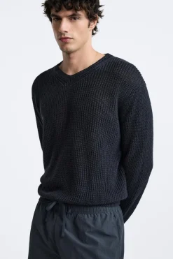 Hot JERSEY 100 % LINO PUNTO PERLADO Hombre Jerséis / Chaquetas