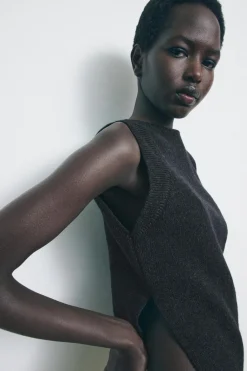 Hot JERSEY CHALECO PLIEGUE LATERAL CON LANA Mujer Cárdigan / Jerséis|Punto