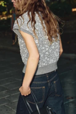 Hot JERSEY CHALECO PUNTO ABALORIOS Mujer Cárdigan / Jerséis|Punto