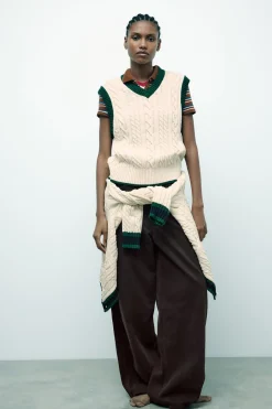 Fashion JERSEY CHALECO PUNTO CABLES Mujer Cárdigan / Jerséis|Punto