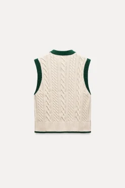 Fashion JERSEY CHALECO PUNTO CABLES Mujer Cárdigan / Jerséis|Punto