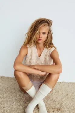 Online JERSEY CHALECO PUNTO COMBINADO FLORES Mujer Cárdigan / Jerséis|Punto